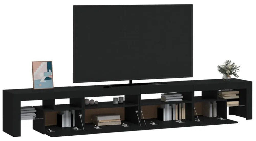 fekete TV-szekrény LED-világítással 260x36,5x40 cm