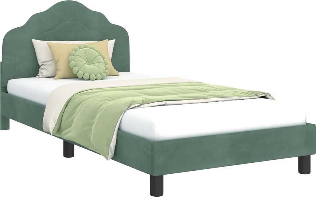 vidaXL Gyerekágy kerettel fejtámlával Tengeri Zöld 80 x 200 cm Bársony