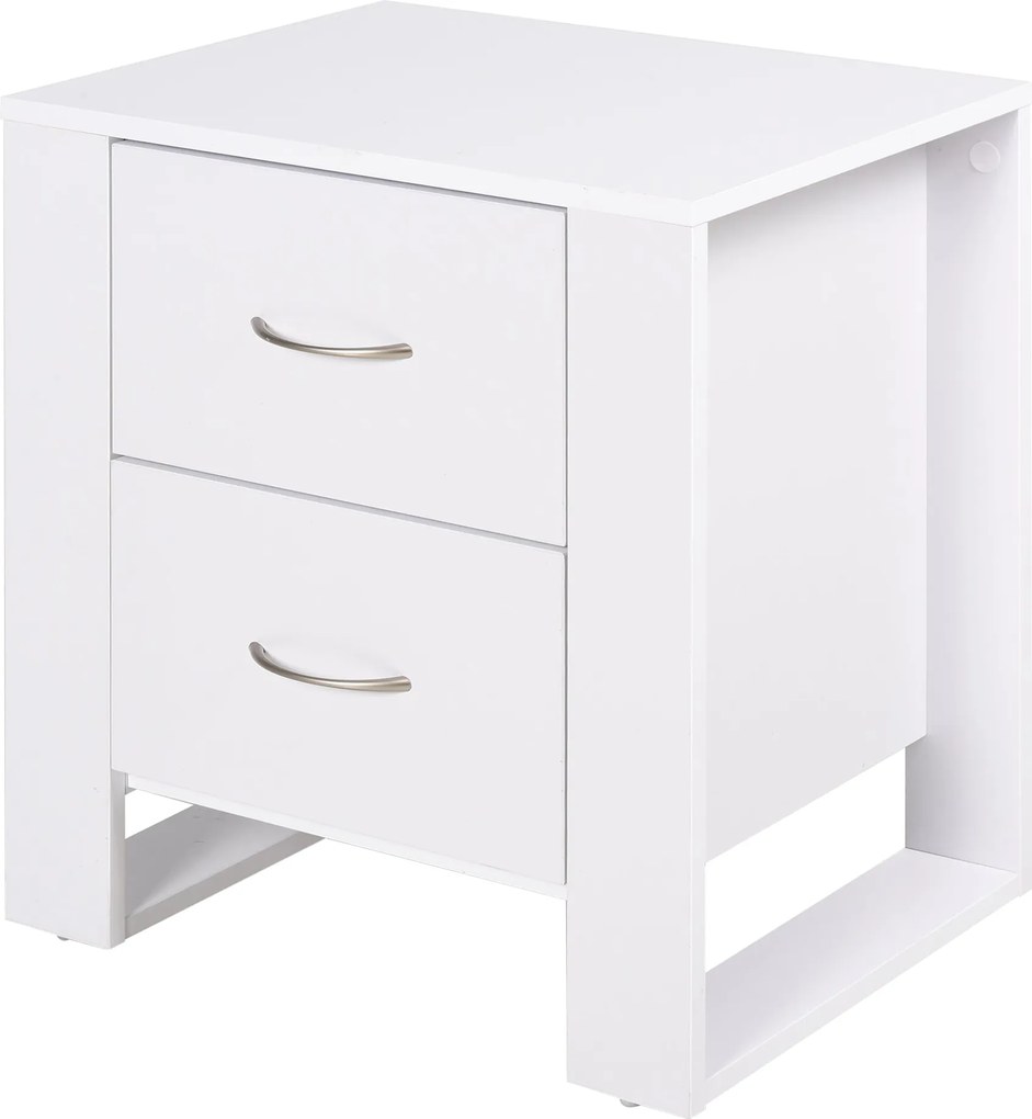 HOMCOM éjjeli szekrény 2 fiókkal, lábakkal és megemelt alappal, modern stílusban, 48x39x54 cm Fehér | Aosom