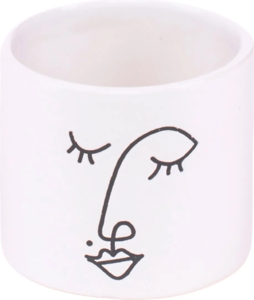 Modern kerámia kaspó fedél Face arc mini fehér 7,5 cm