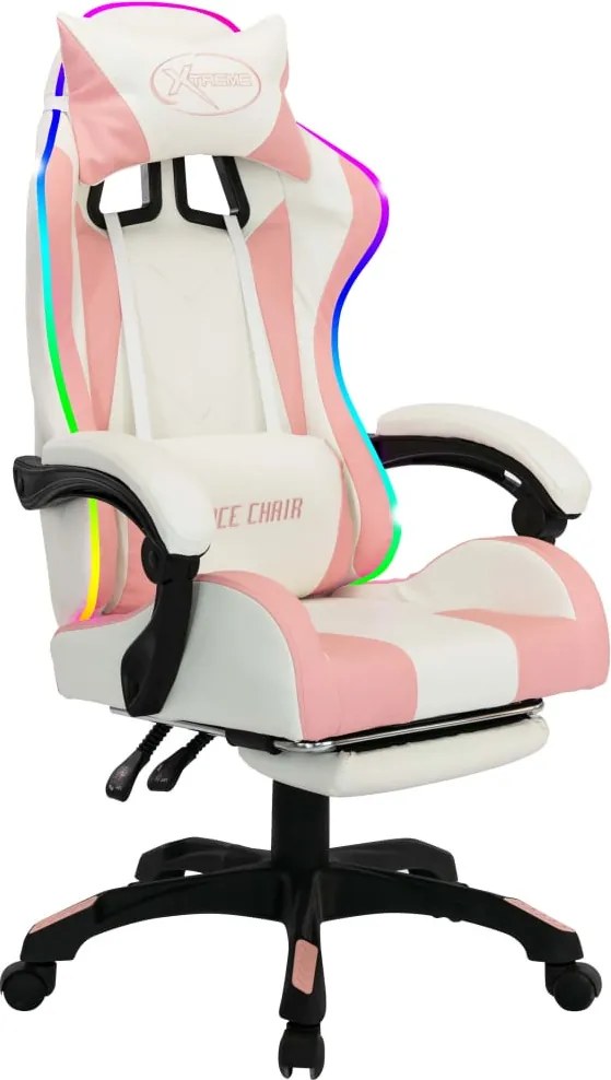 vidaXL rózsaszín és fehér műbőr versenyszék RGB LED-világítással