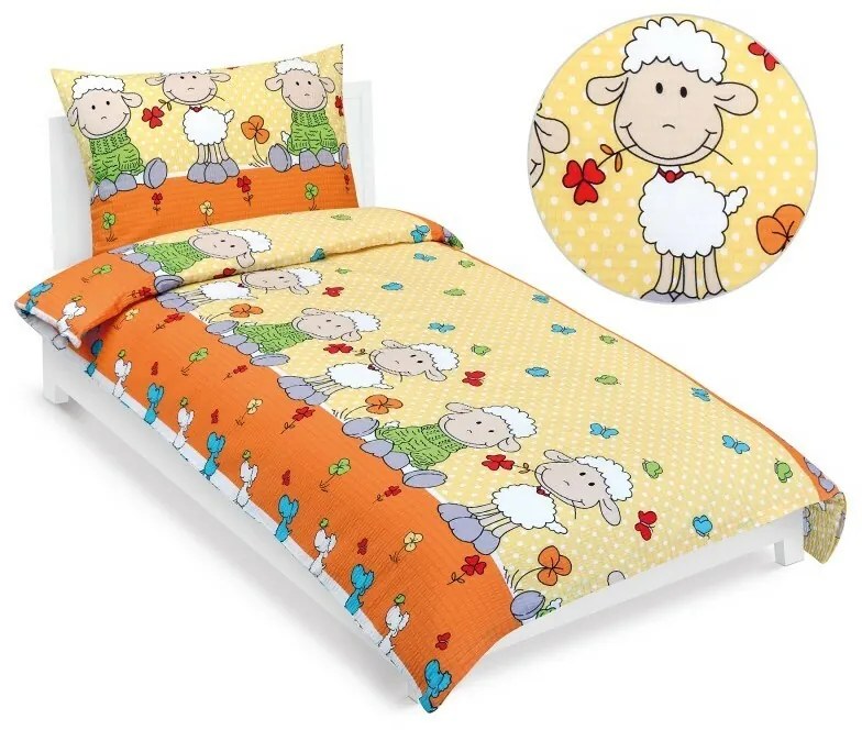 Bellatex Gyermek krepp ágynemű Bárány sárga, 140 x200, 70 x 90 cm, 140 x 200, 70 x 90 cm