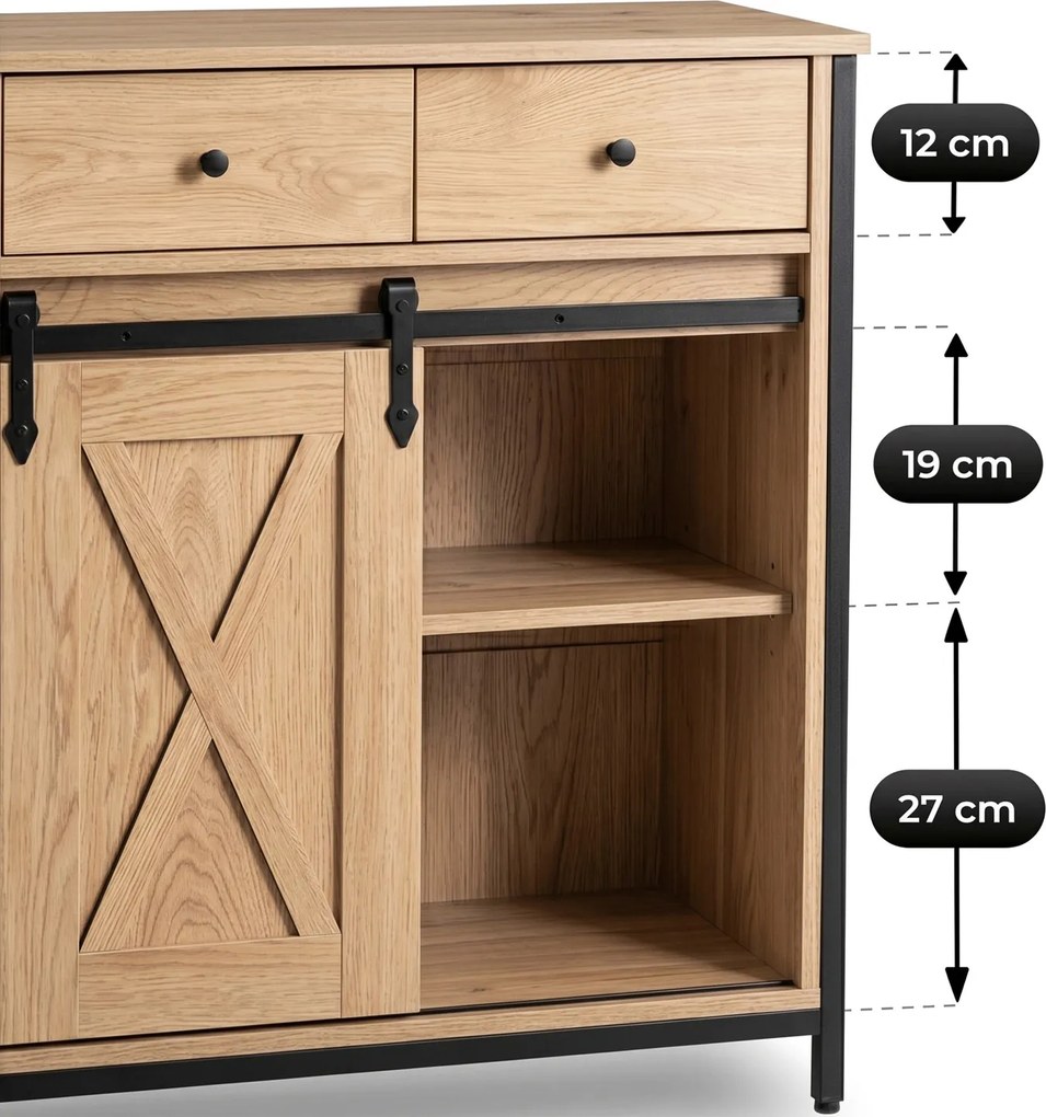 Komoda z Szufladami COLE 70 cm Dąb/Czarny