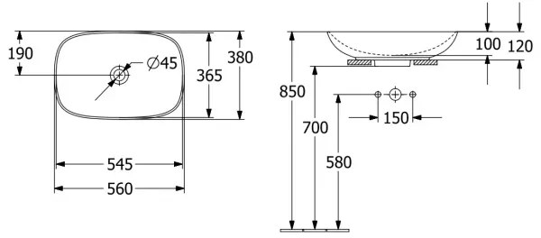 Villeroy & Boch 4A490001 - LOOP&FRIENDS 56x38 cm ráültethető mosdó, kerámia/fehér