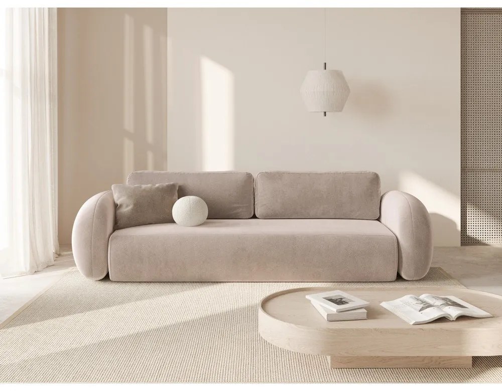 Bézs bársony kinyitható-tárolóhelyes kanapé 262 cm Tonale – Cosmopolitan Design
