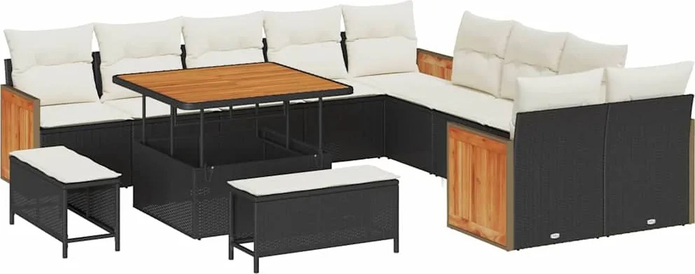 vidaXL Kerti Kanapé Szett párnával 13 pcs Fekete és Krém