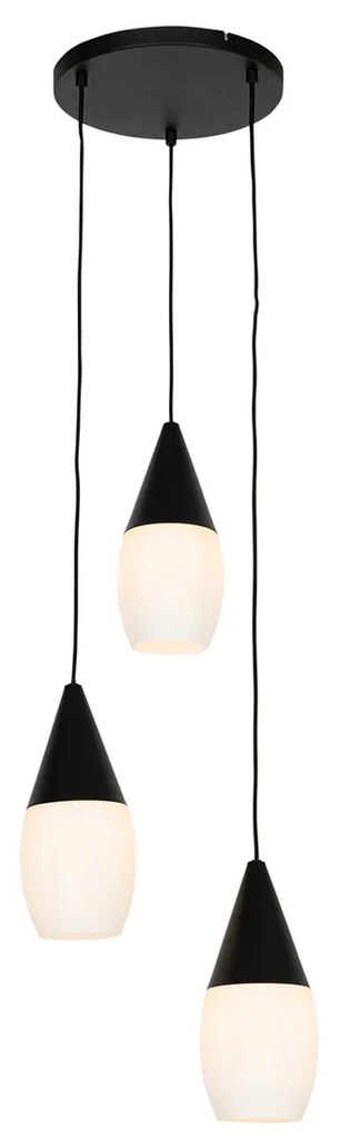 Modern függőlámpa fekete opál üveggel 3-lámpás - Drop