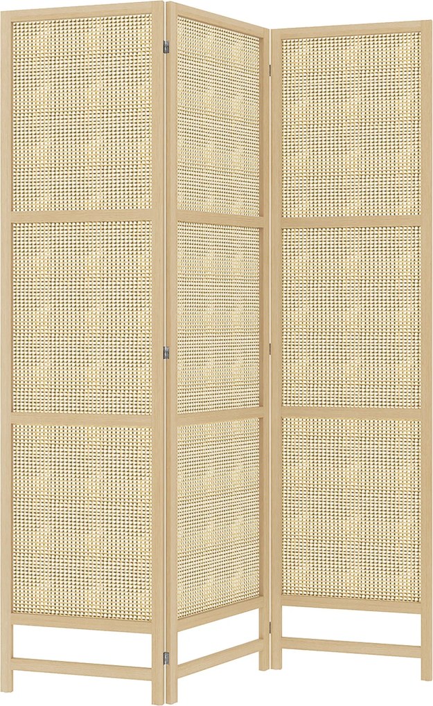 HOMCOM 3 részes Paravent 135 x 180 cm PP Rattanból, Összecsukható Privát Képernyő, Elválasztó a Nappaliba | Aosom