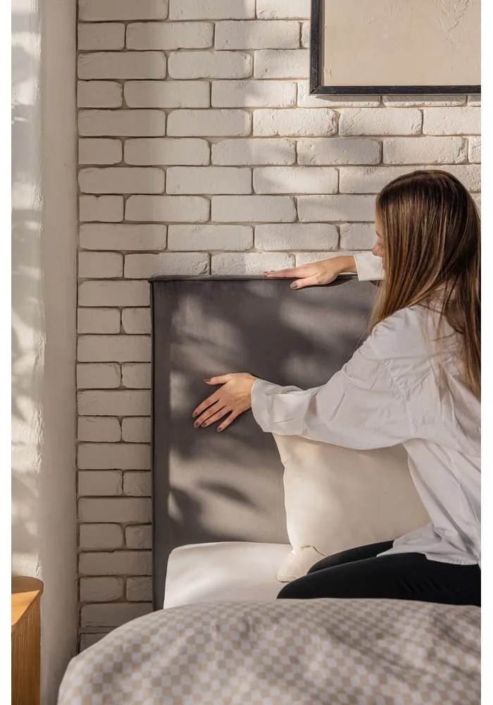 Szürke kárpitozott ágyneműtartós franciaágy ágyráccsal 180x200 cm Thessa Bold – Bonami Selection