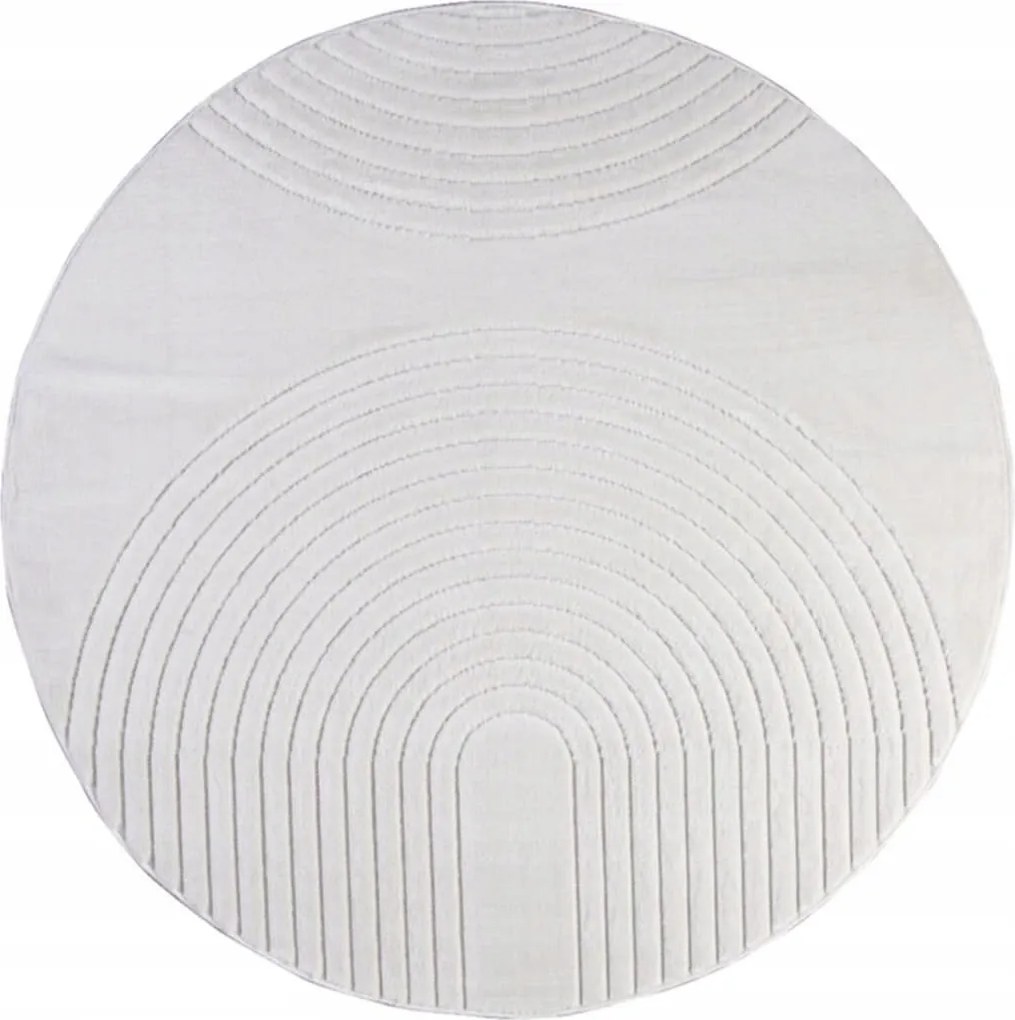 Kerek szőnyeg 120cm a nappaliba,modern krémszínű minta puha hajjal