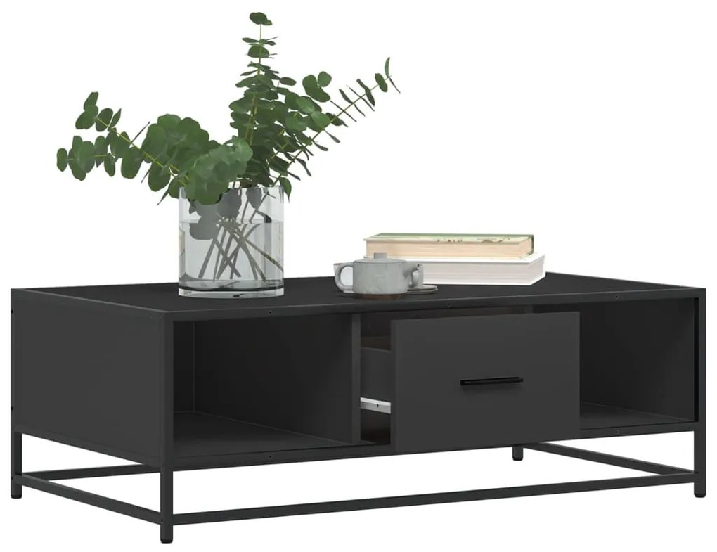 Fekete szerelt fa és fém dohányzóasztal 100 x 57 x 35 cm