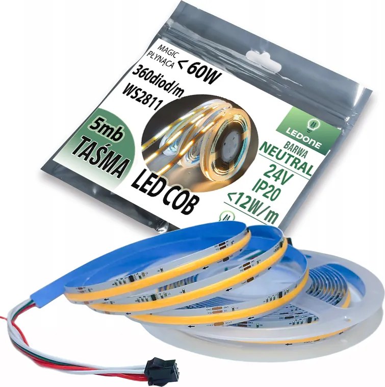 Cob Led Szalag IP20 24V 360d Magic Pixel Folyó WS2811 digitális 5m Semleges