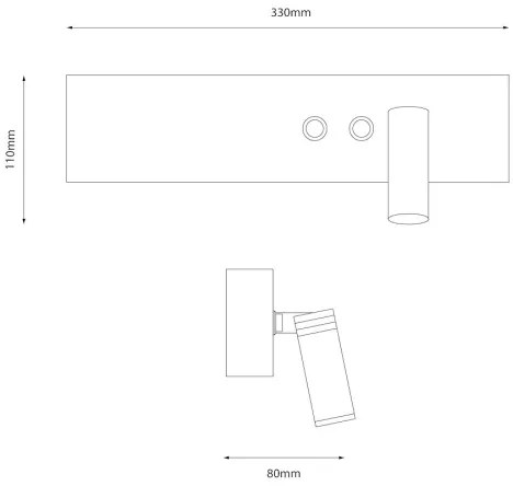 LED fali spotlámpa RESORT, LED/10W/230V + LED/3W, fekete, jobb oldali