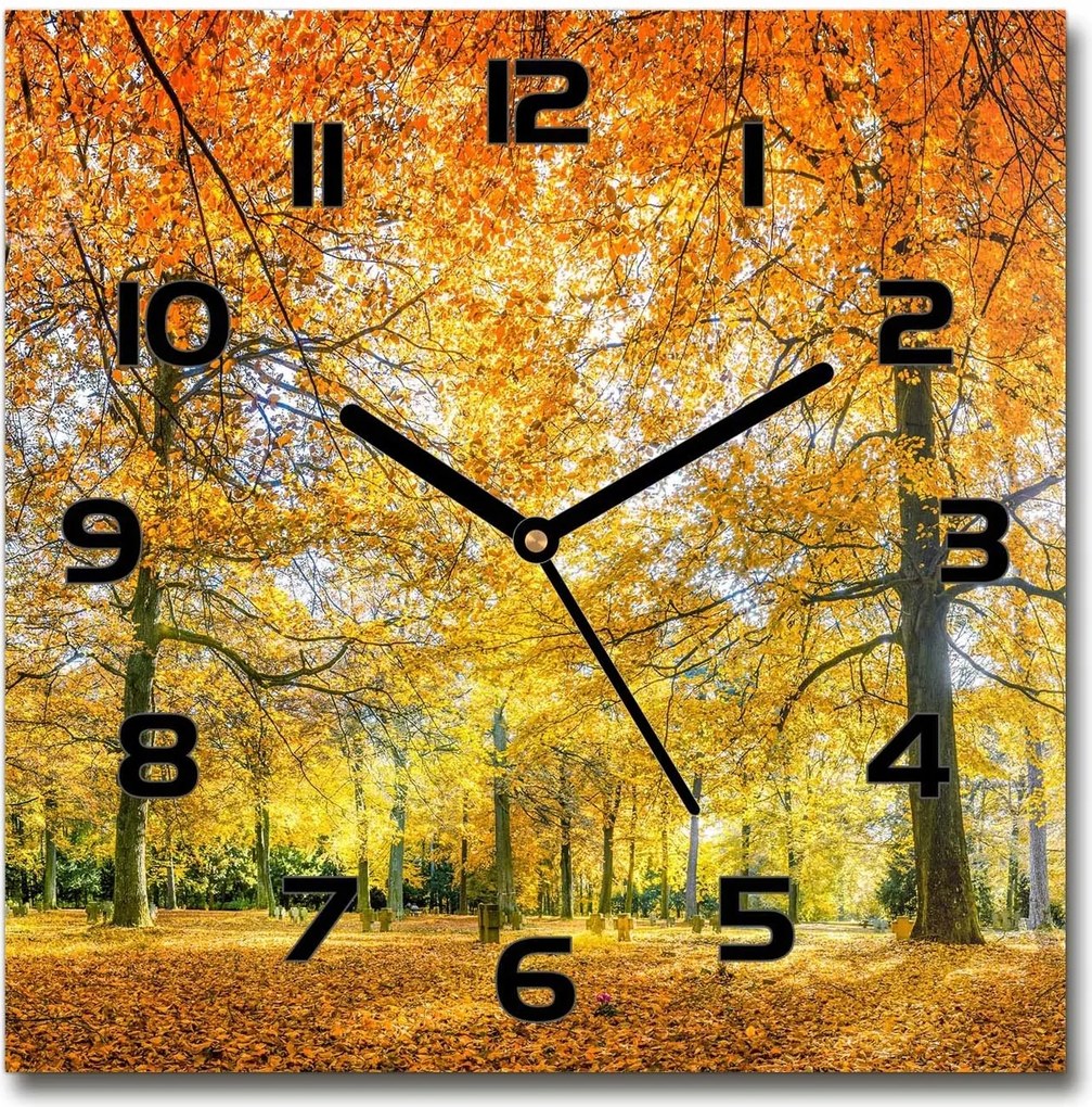 Négyzet alakú csendes üveg óra Őszi erdő 30x30