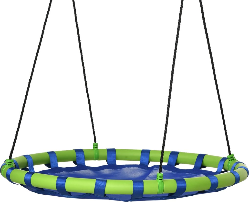 Outsunny Gyermekek Állítható Magasságú Fészek Hinta Kerek Fa Hinta 3-8 Éveseknek 150 kg-ig Kültéri Ø100x120-180 cm Kék | Aosom