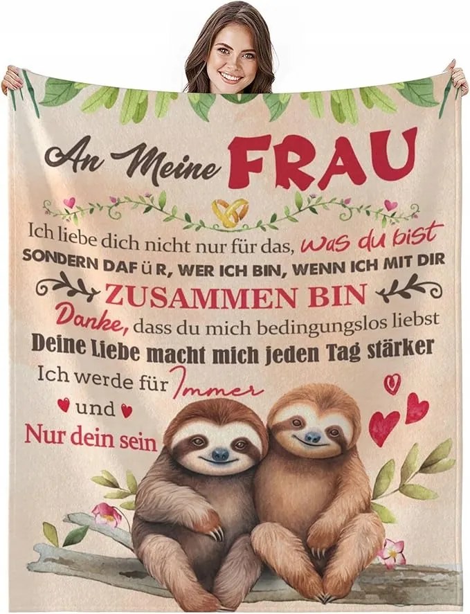 Polár takaró lajhárokkal ajándék 130 x 150 cm házassági évfordulóra neki