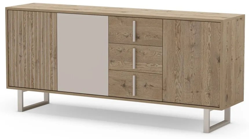 Szürke-natúr színű alacsony komód tölgyfa dekorral 180x80 cm Millay – Marckeric