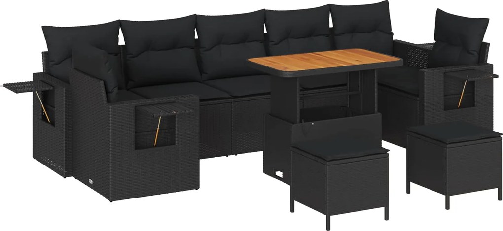 vidaXL Kerti Kanapé Szett 10 pcs Fekete polirattan