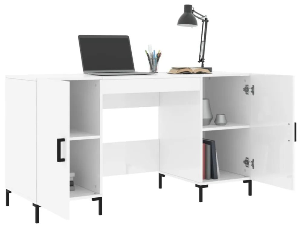 vidaXL magasfényű fehér színű szerelt fa íróasztal 140 x 50 x 75 cm