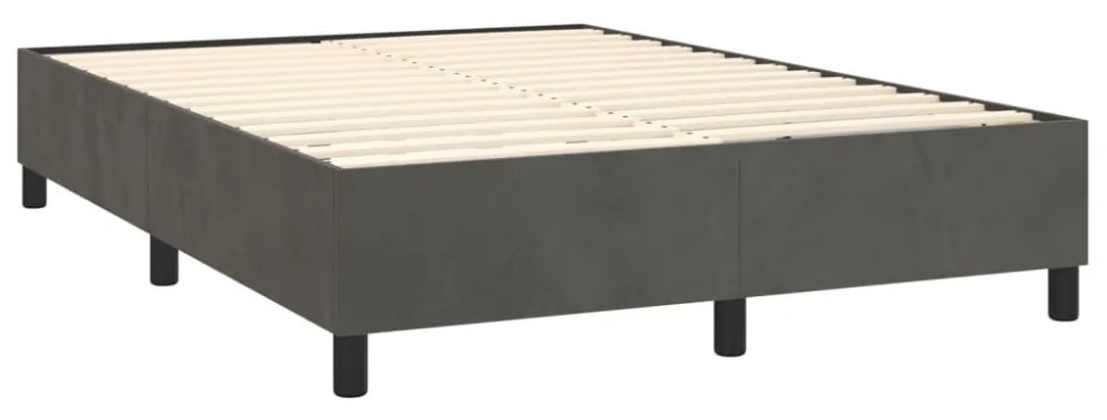 sötétszürke bársony rugós és LED-es ágy matraccal 140x190 cm
