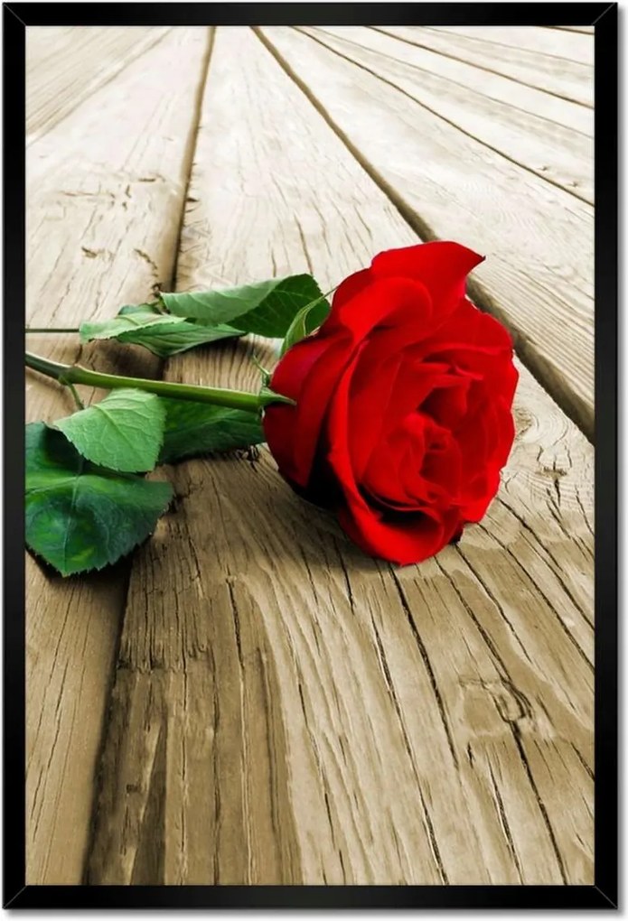 Poszterek keretben 40x60 Vörös rózsa a deszkákon