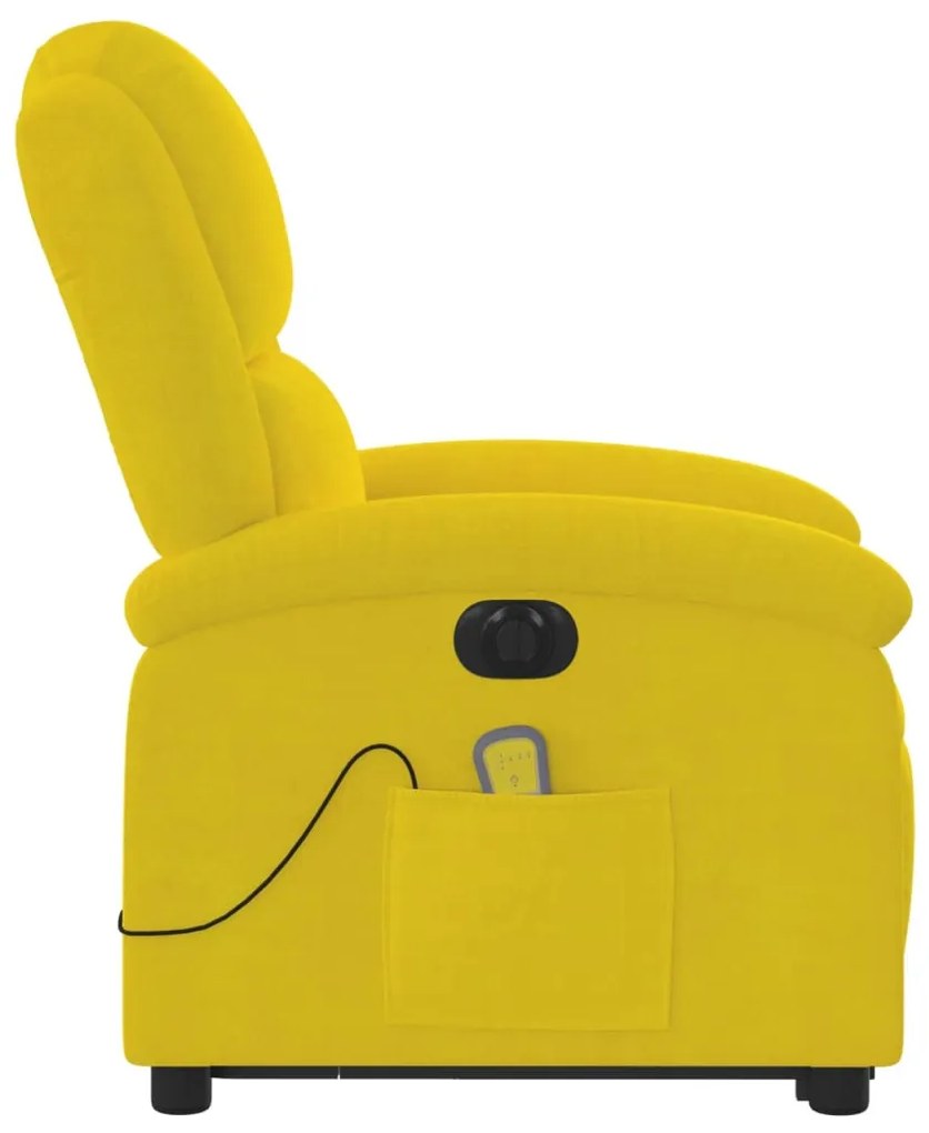 elektromos felállást segítő sárga bársony masszázsfotel