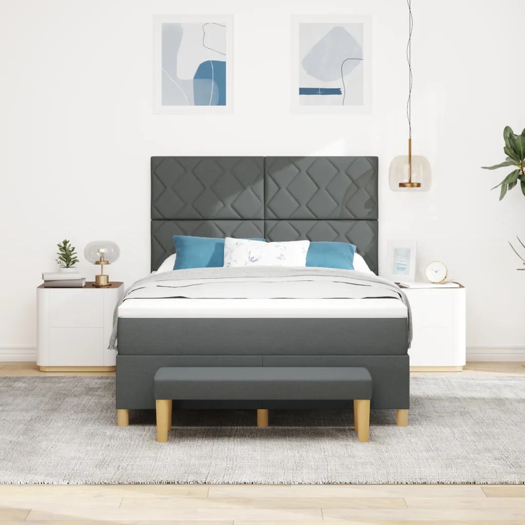 Box Spring Ágy Matraccal és Pad Dark Grey 140x200 cm Szövet