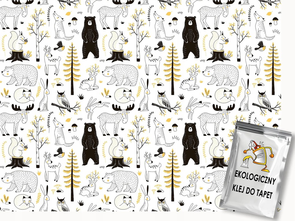 Fotótapéta Flizelina Gyerekek Erdő Állatok Mackó Szarvas Bagoly Róka 200x140 ragasztó