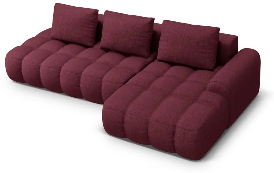 Borvörös kinyitható-tárolóhelyes sarokkanapé (jobb oldali-heverő résszel) Linz – Cosmopolitan Design
