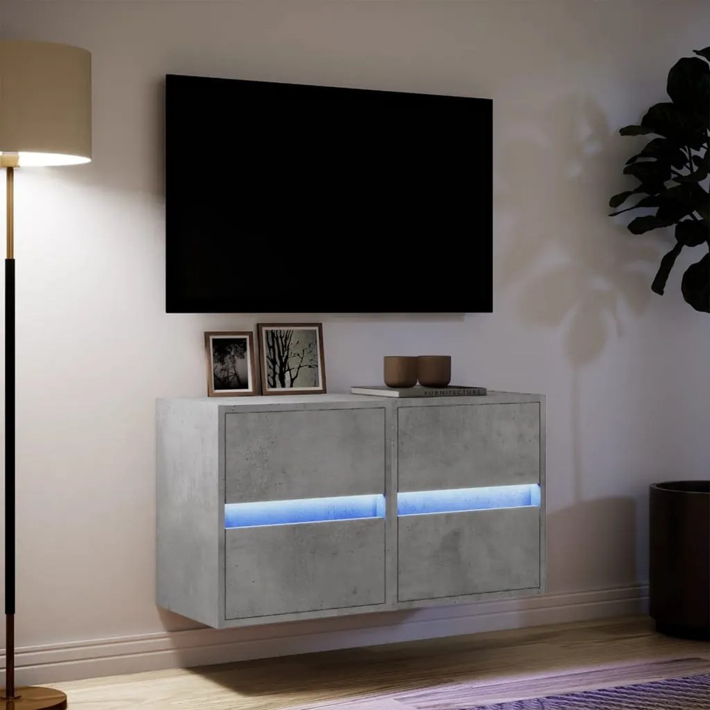 2 db betonszürke fali TV-szekrény LED-del 41 x 31 x 45 cm