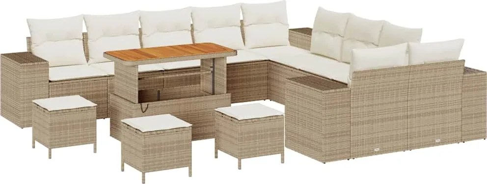 vidaXL Kerti Kanapé Szett párnával 14 pcs Beige és krém polirattan