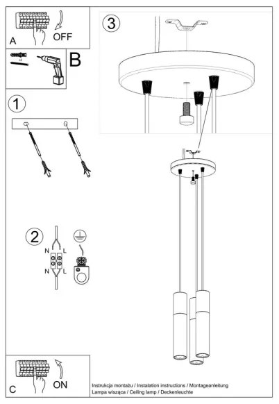 Sollux SL.1013 - Csillár zsinóron PABLO 3xGU10/40W/230V fehér