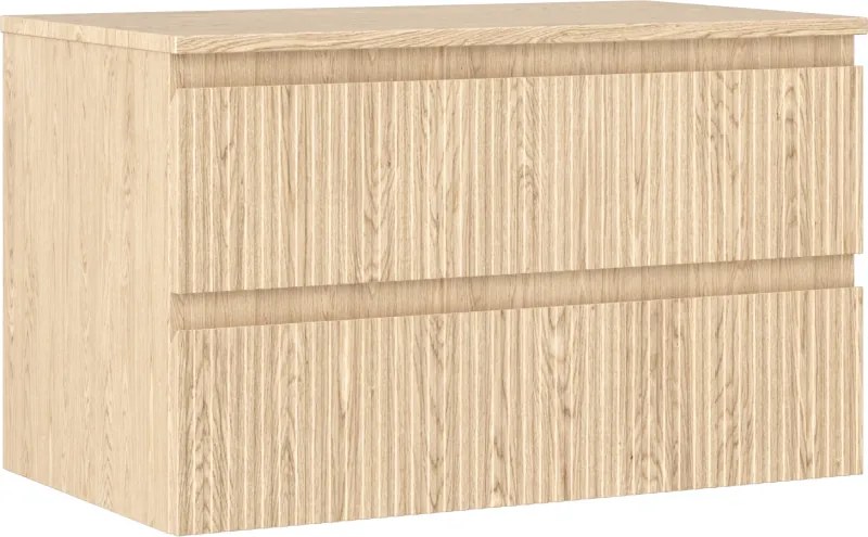 Mexen Rivel fürdőszobai mosdószekrény 80 cm, munkalappal, 2 fiókos, bordázott, tölgy - 91A20-08047-2-BFFC81