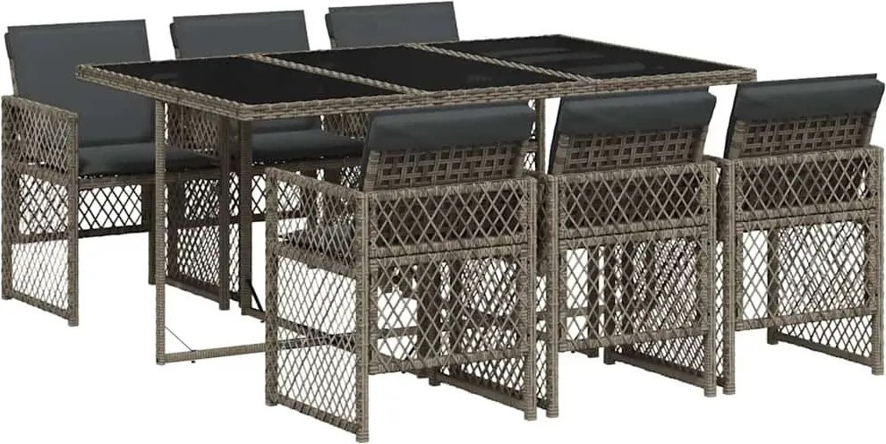 vidaXL 7 részes szürke polyrattan kerti étkezőgarnitúra párnával