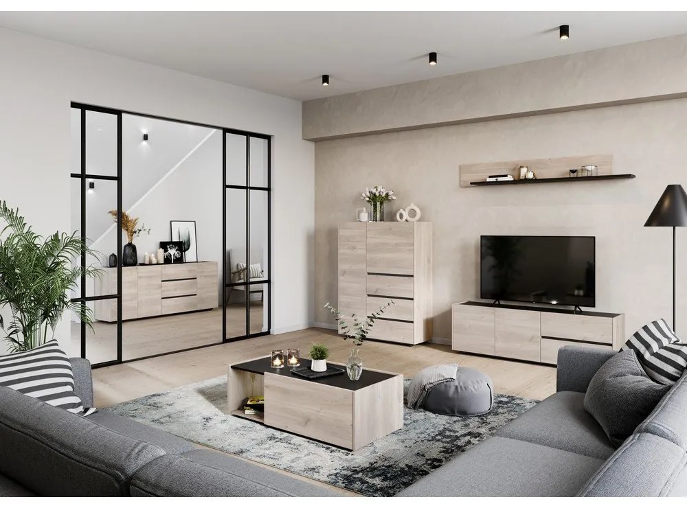 Tálalószekrény tölgyfa dekorral 64x206 cm Cantoria - Germania