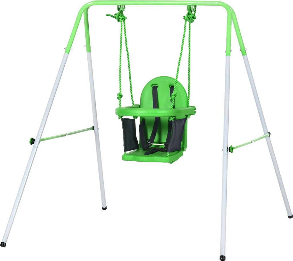 Outsunny Babahinta Állvánnyal - Gyerek Hinta Fémkerettel, Biztonsági Övvel, Bébik Hintrendszer Beltéri és Kültéri Használatra | Aosom