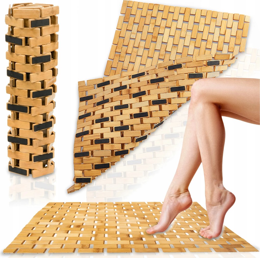 Fürdőszobaszőnyeg Bambusz Csúszásgátló Fürdőszoba Szőnyeg Natúr 80CM