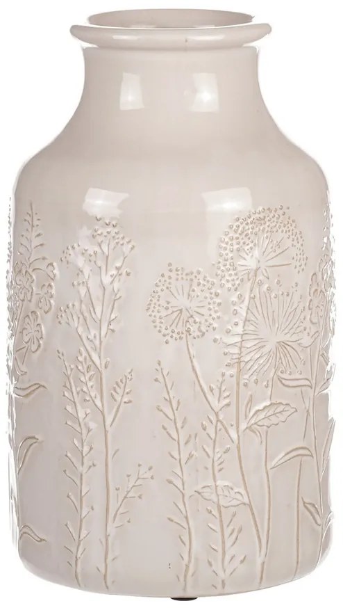 Kerámia váza mezei virágokkal, bézs, átmérő 19 cmx 31 cm