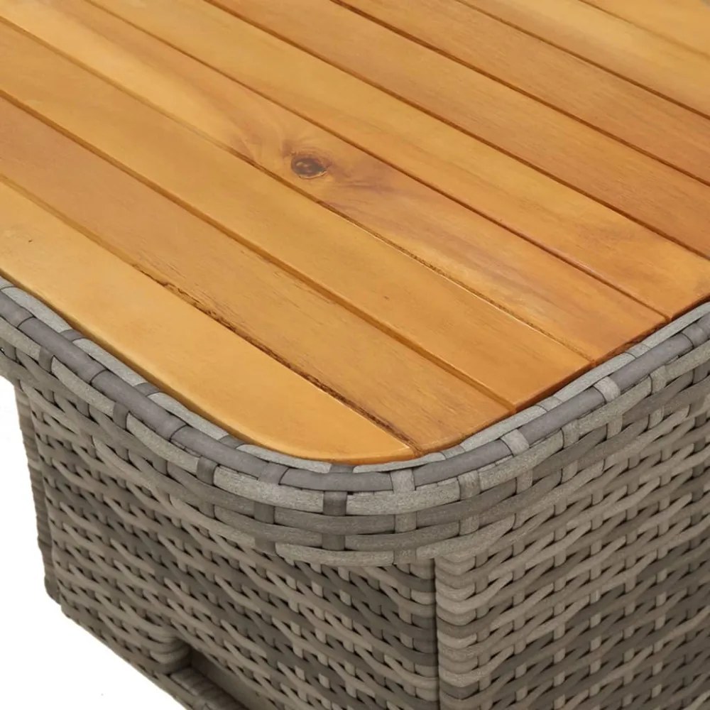 szürke polyrattan és akácfa kerti asztal 80 x 80 x 71 cm