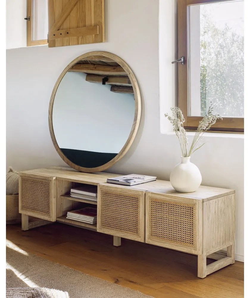 Fali tükör tömörfa kerettel ø 100 cm Alum – Kave Home