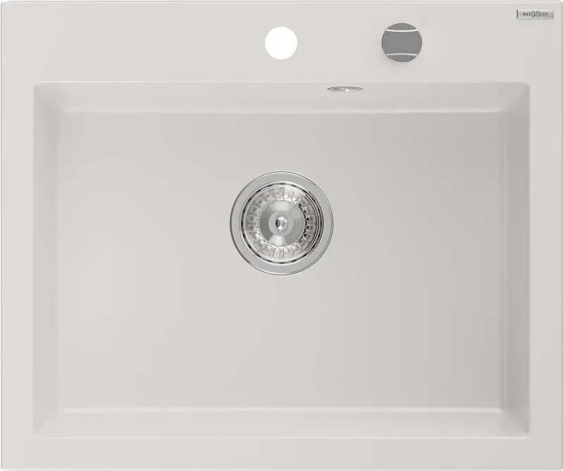 Mexen Elix 1-medencés gránit mosogató 600 x 500 mm, fehér, króm szifon - 6525601005-20