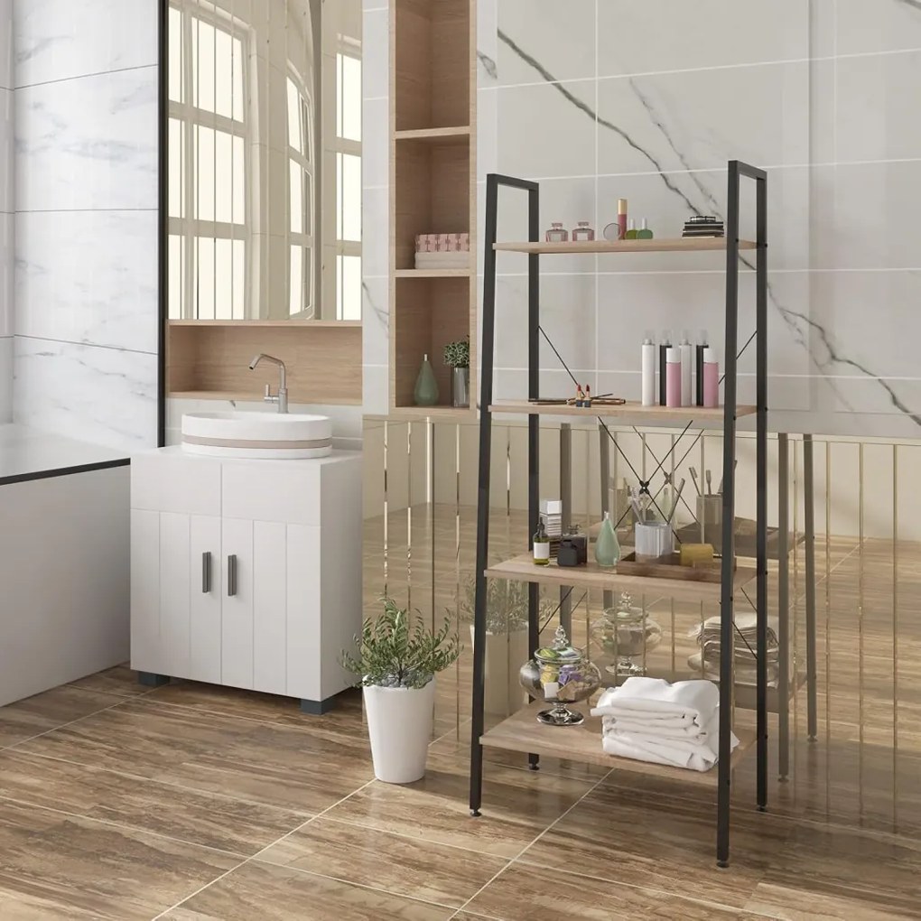 Intenso Home 4 szintes nyitott könyvespolc 60 x 148cm, döntött design, sonoma tölgy | Univerzális tároló állvány fém lábakkal
