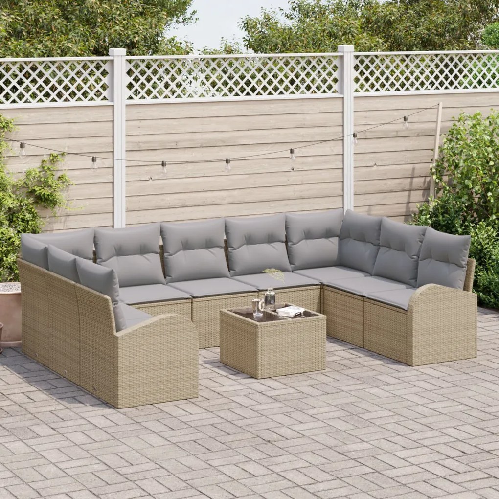 Kerti Kanapé Szett 10 pcs Bézs Poli rattan