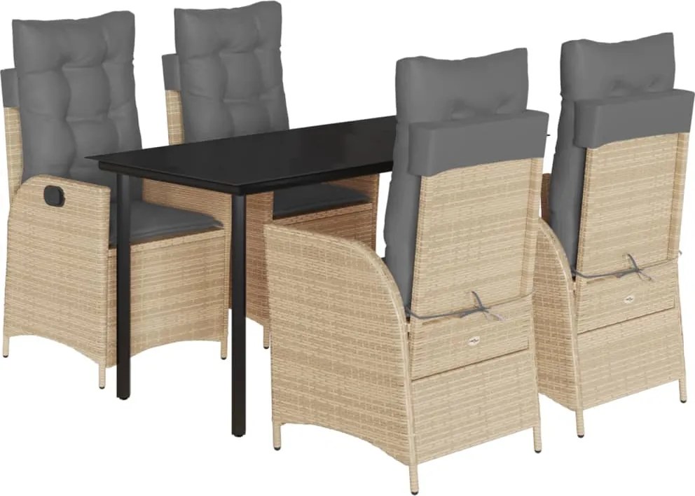 vidaXL 5 részes bézs polyrattan kerti étkezőgarnitúra párnákkal