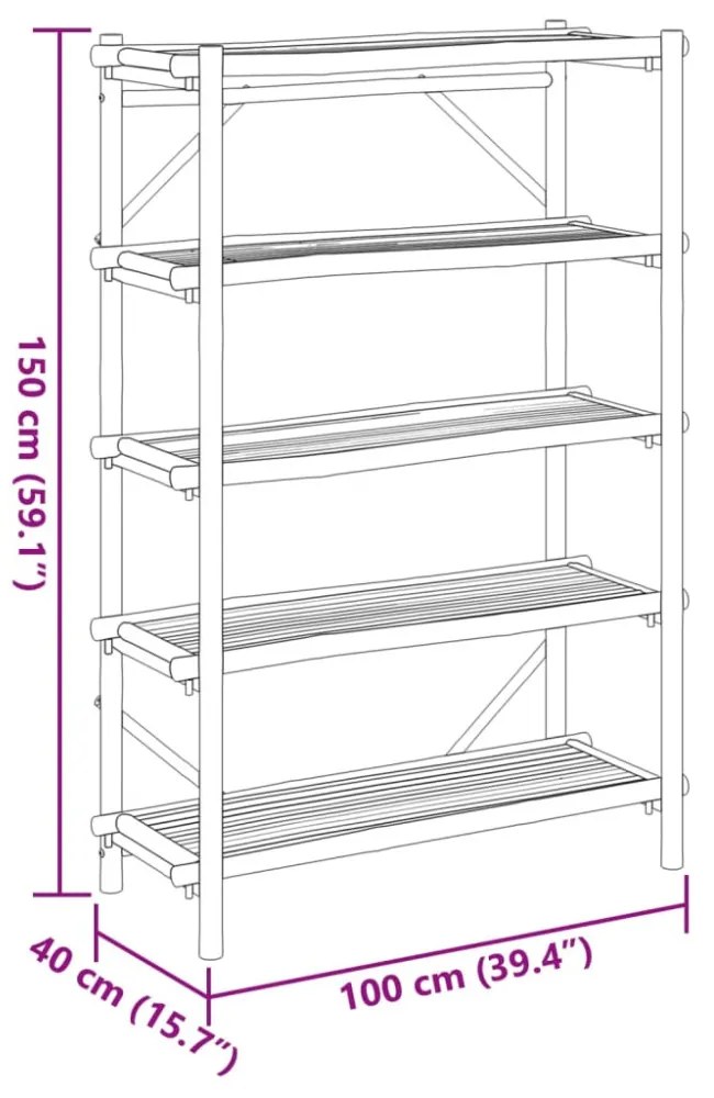 vidaXL 5 szintes bambusz polc 100 x 40 x 150 cm