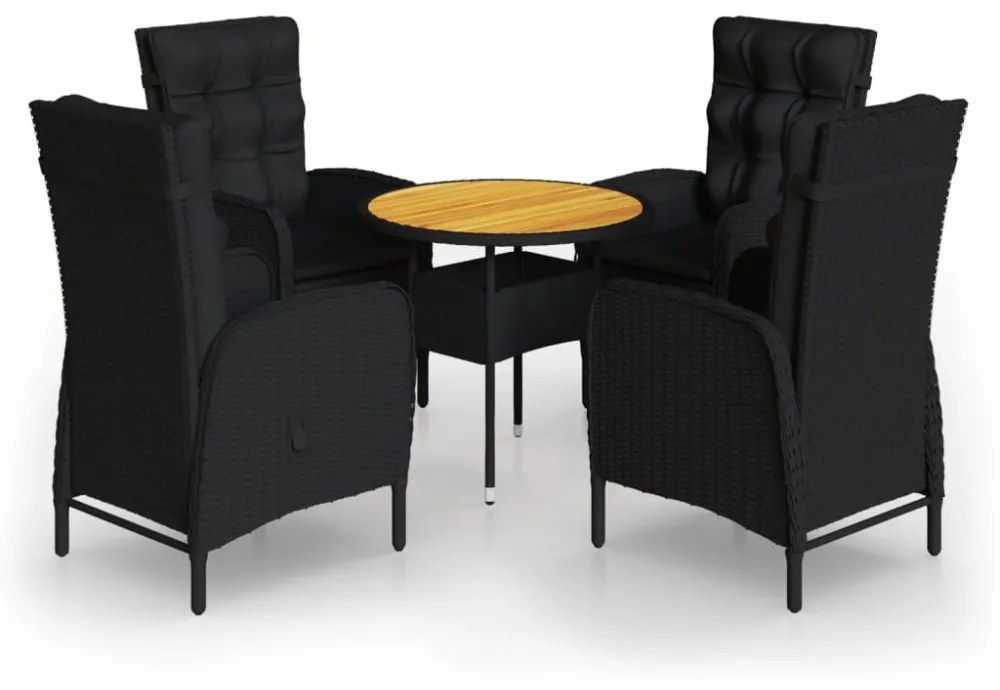 vidaXL 5 részes fekete polyrattan kerti bisztrószett