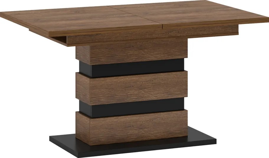 Széthúzható étkezőasztal, bolzano tölgy/fekete, 140-180x86 cm, DELIS S