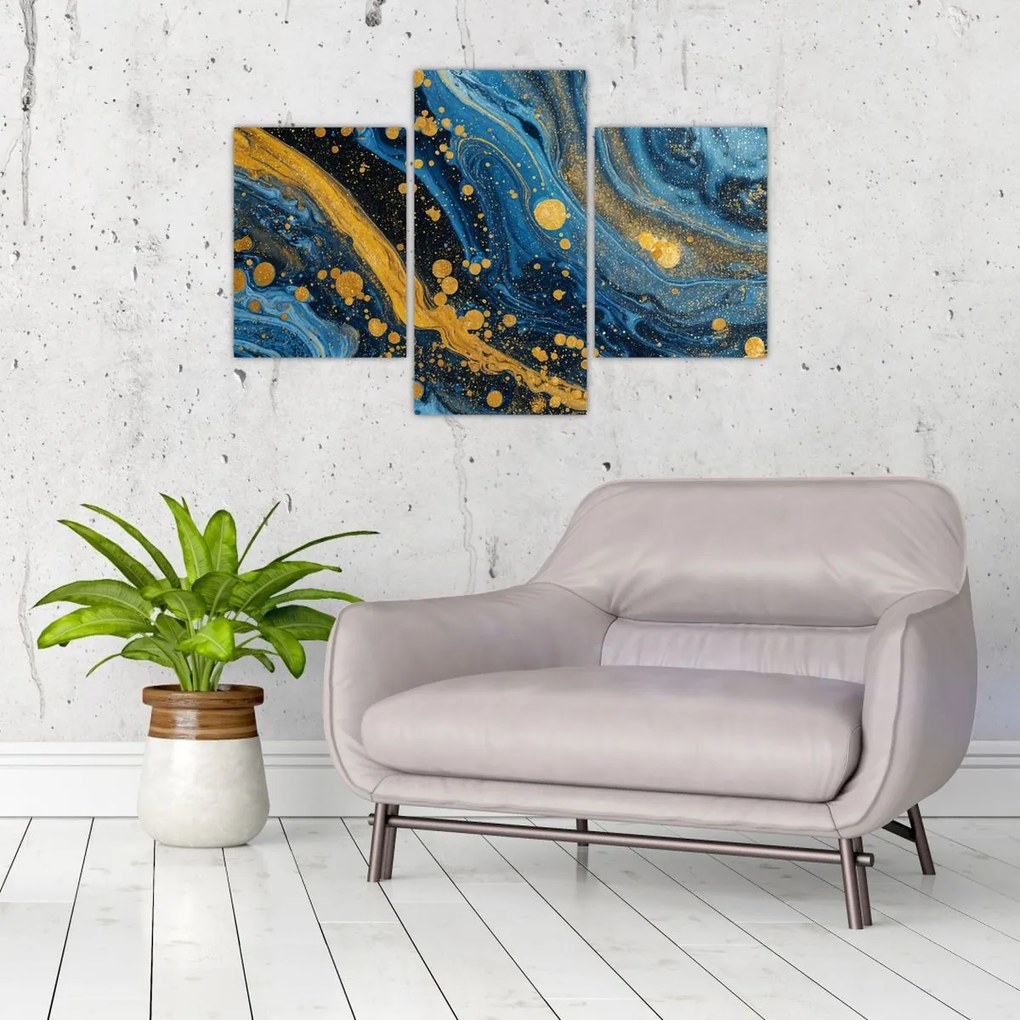 Kép - Kék absztrakció arannyal (90x60 cm)