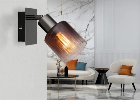 Globo 54313-1 Fali lámpa fém fekete-króm, réz színű/átlátszó színátmenetes üveg búra, billenőkapcsoló a terméken, SzxM: 80x160mm, Mélység: 160mm, 1x E14 40W 230V izzó nélkül