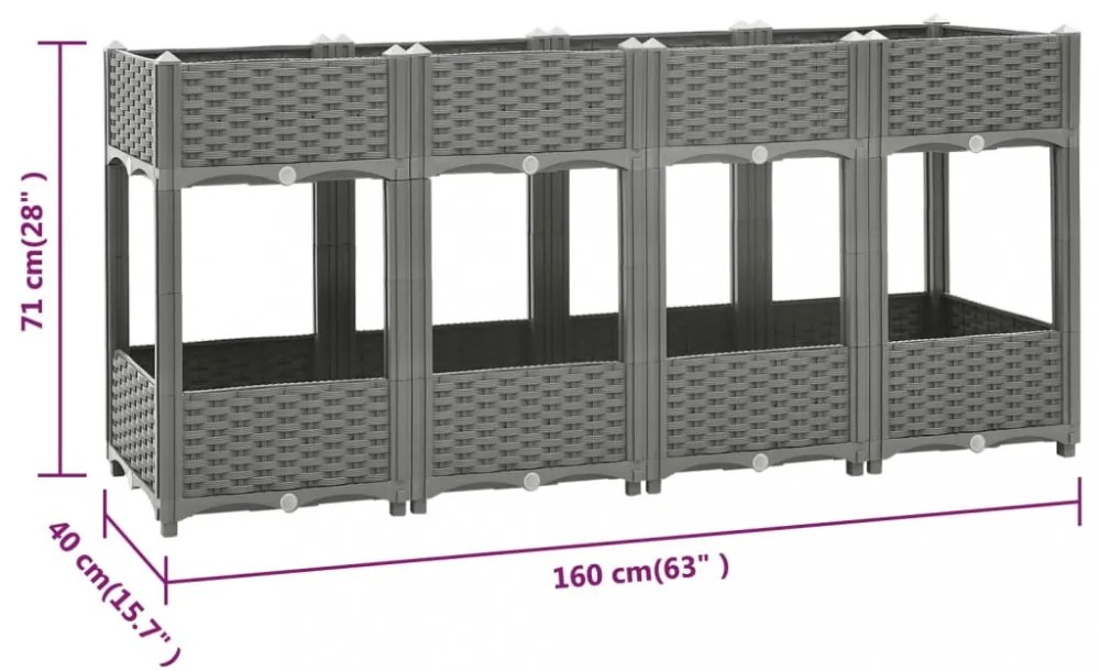 polipropilén magaságyás 160 x 40 x 71 cm